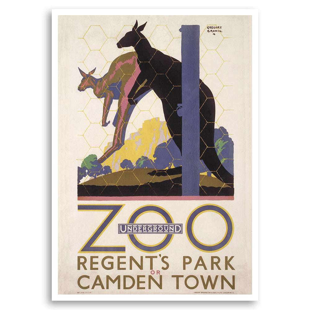 Vintage Zoo Underground Regents Park travel poster featuring classic London transport artwork – Travel Posters