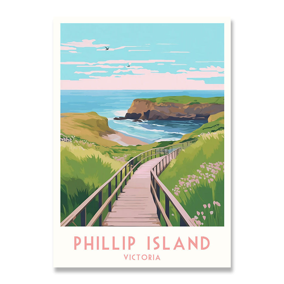 Phillip Island Victoria modern travel poster print on matte paper – coastal Australia wall decor